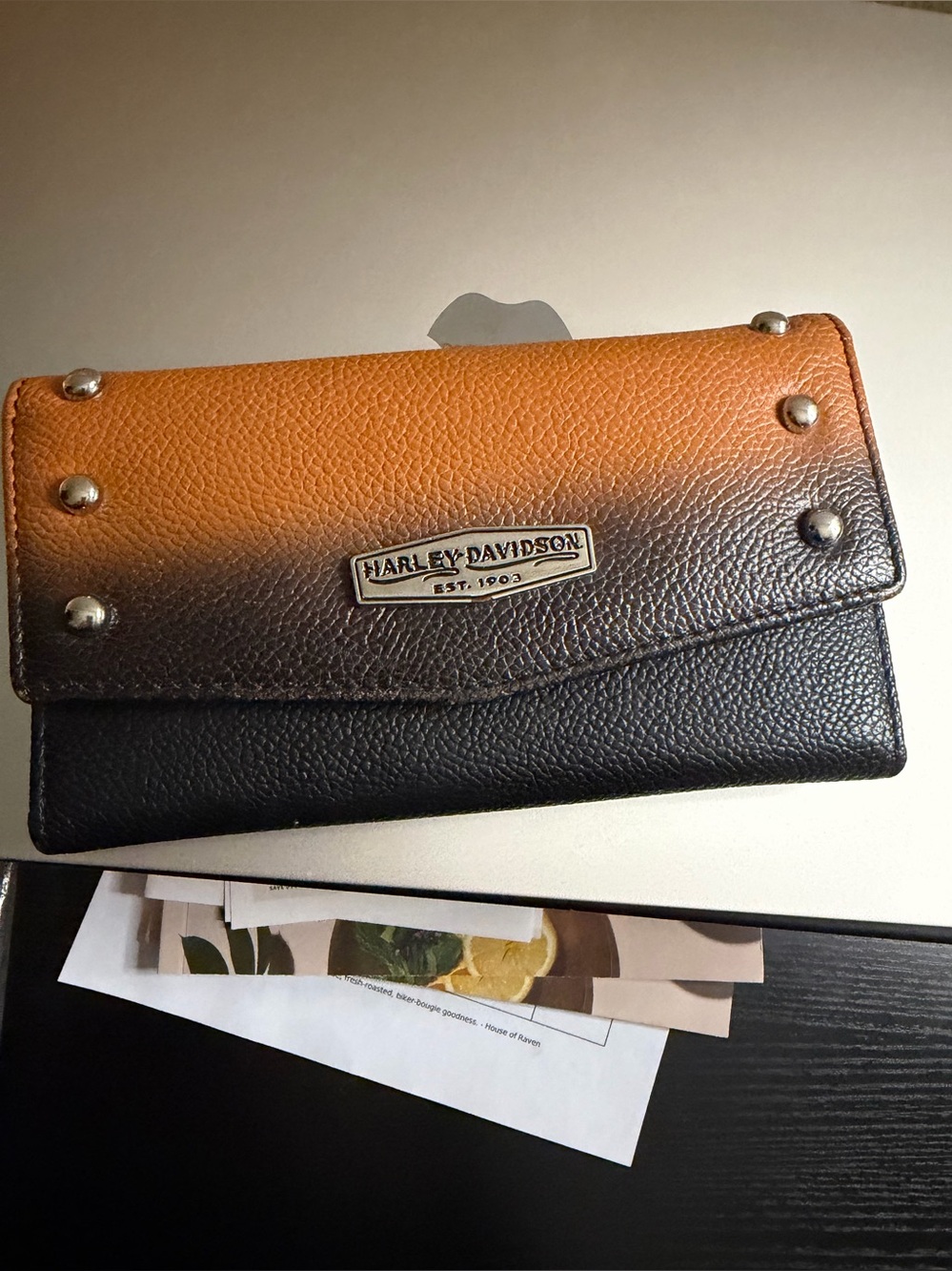 Harley-Davidson Two-Tone Ombre Leather Wallet - Orange and Black RFID